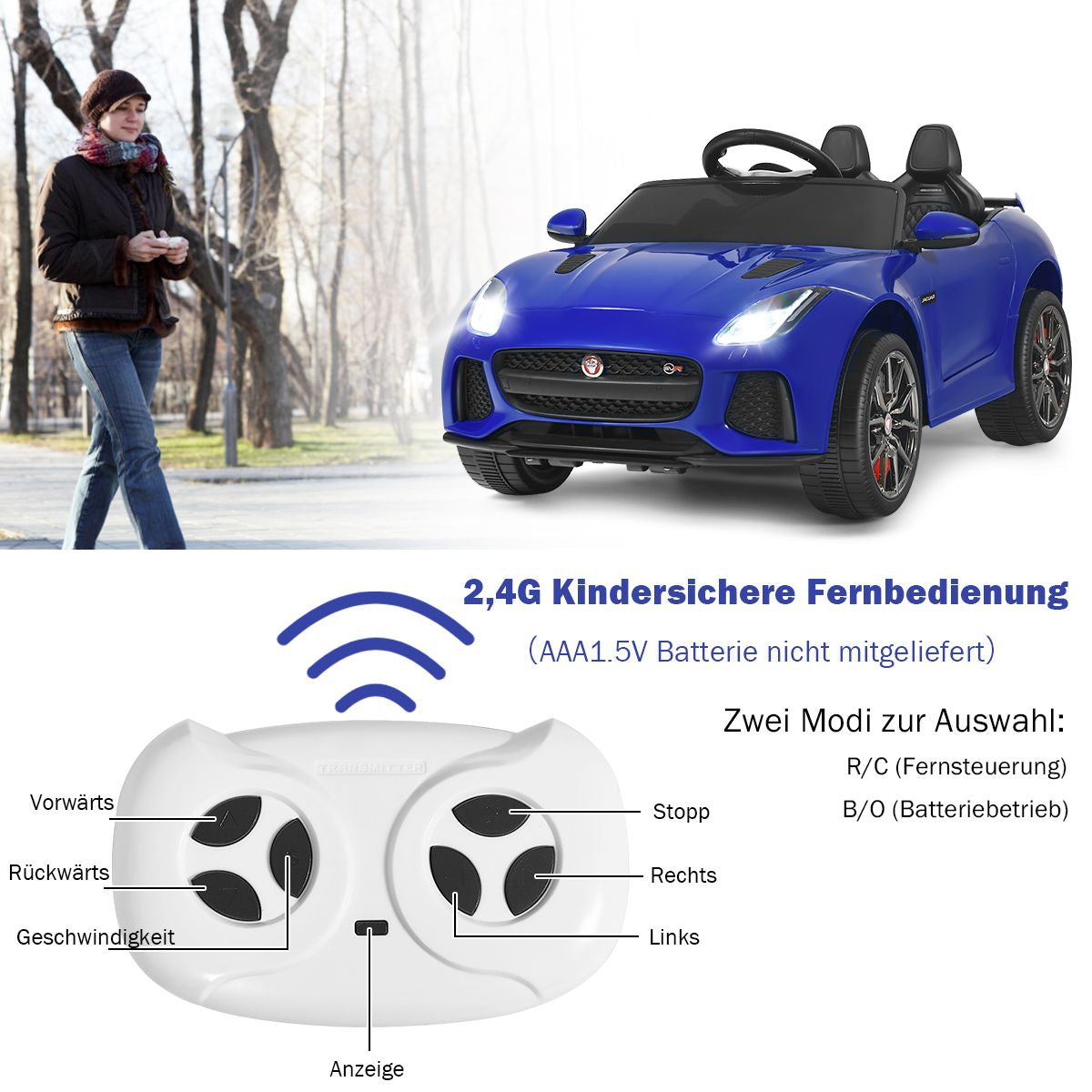 Elektro Kinderauto Mit Geschichten & Musik & Hupe & Scheinwerfer & 2,4G Fernbedienung