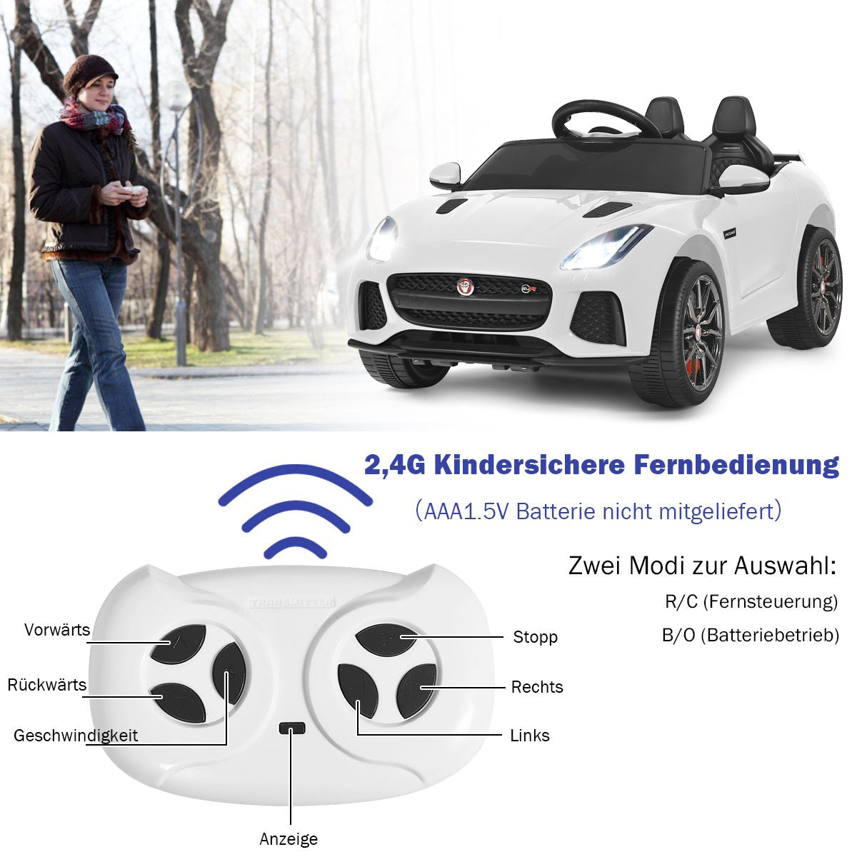Elektro Kinderauto Mit Geschichten & Musik & Hupe & Scheinwerfer & 2,4G Fernbedienung
