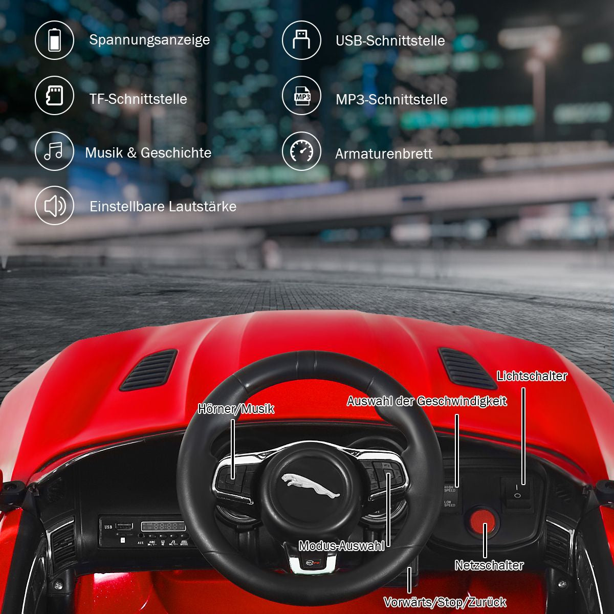 Elektro Kinderauto Mit Geschichten & Musik & Hupe & Scheinwerfer & 2,4G Fernbedienung