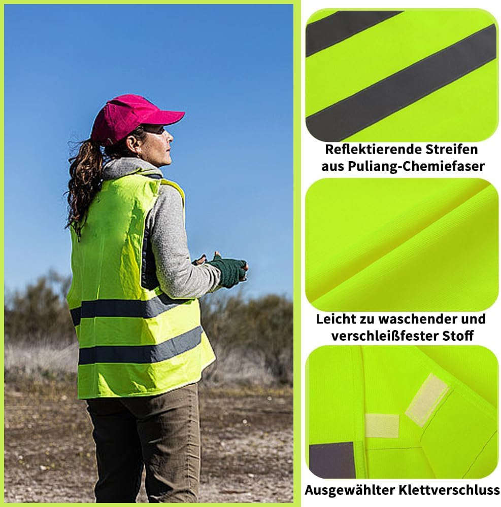 Warnwesten Auto, 5 Stück Warnweste Pannenweste, Reflektorweste Auto Erwachsene Sicherheitsweste Waschbar Warnweste Für Autofahrern Fahrern Arbeitskräften Erwachsene 67 X 57 Cm Grün