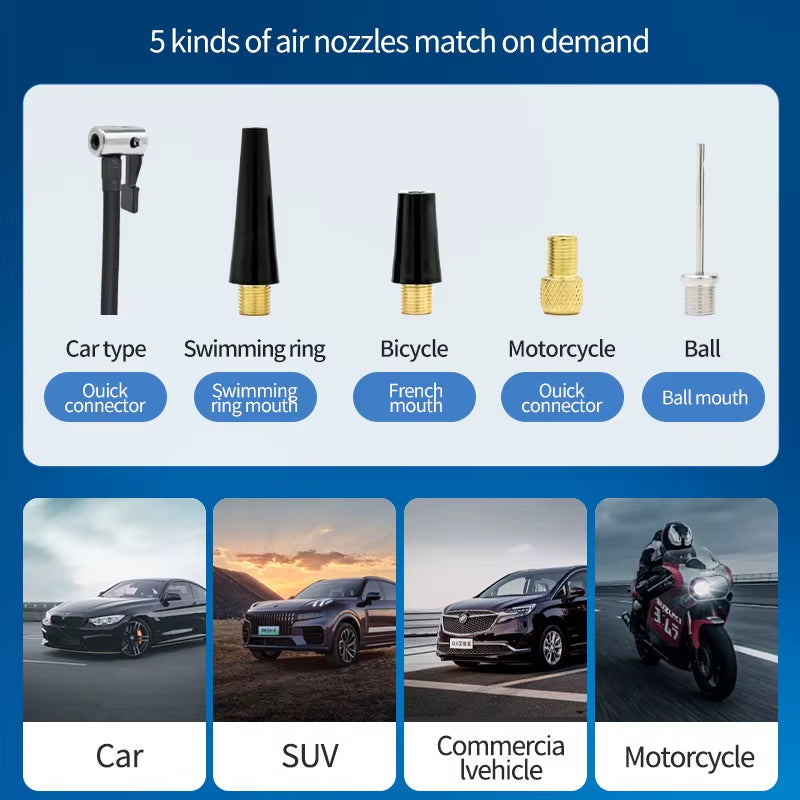 Wireless Air Pump 150Psi Touch Screen Portable Electric Tire Inflator for Car Bicycle Motorcycle Mini Air Compressor Injector