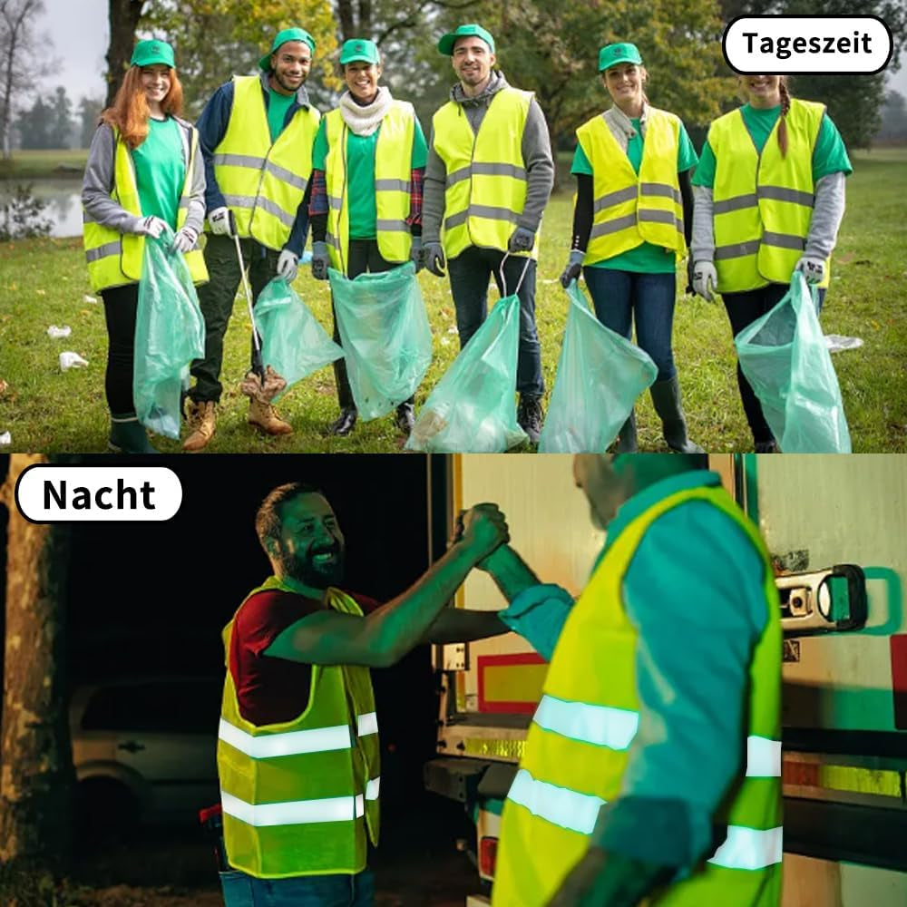 Warnwesten Auto, 5 Stück Warnweste Pannenweste, Reflektorweste Auto Erwachsene Sicherheitsweste Waschbar Warnweste Für Autofahrern Fahrern Arbeitskräften Erwachsene 67 X 57 Cm Grün