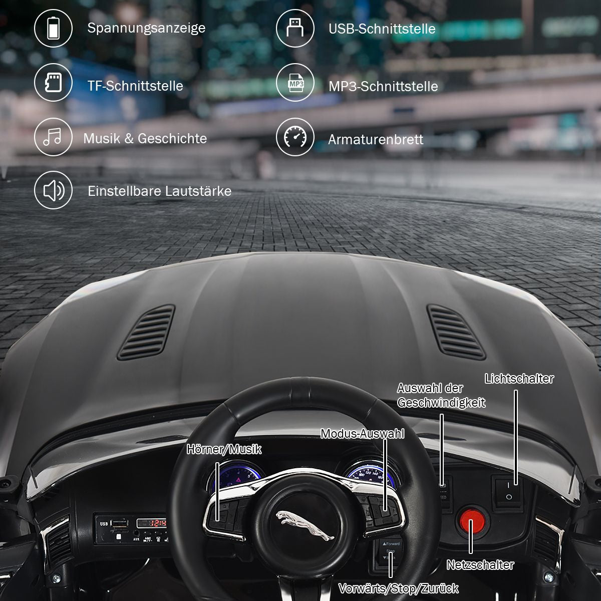 Elektro Kinderauto Mit Geschichten & Musik & Hupe & Scheinwerfer & 2,4G Fernbedienung