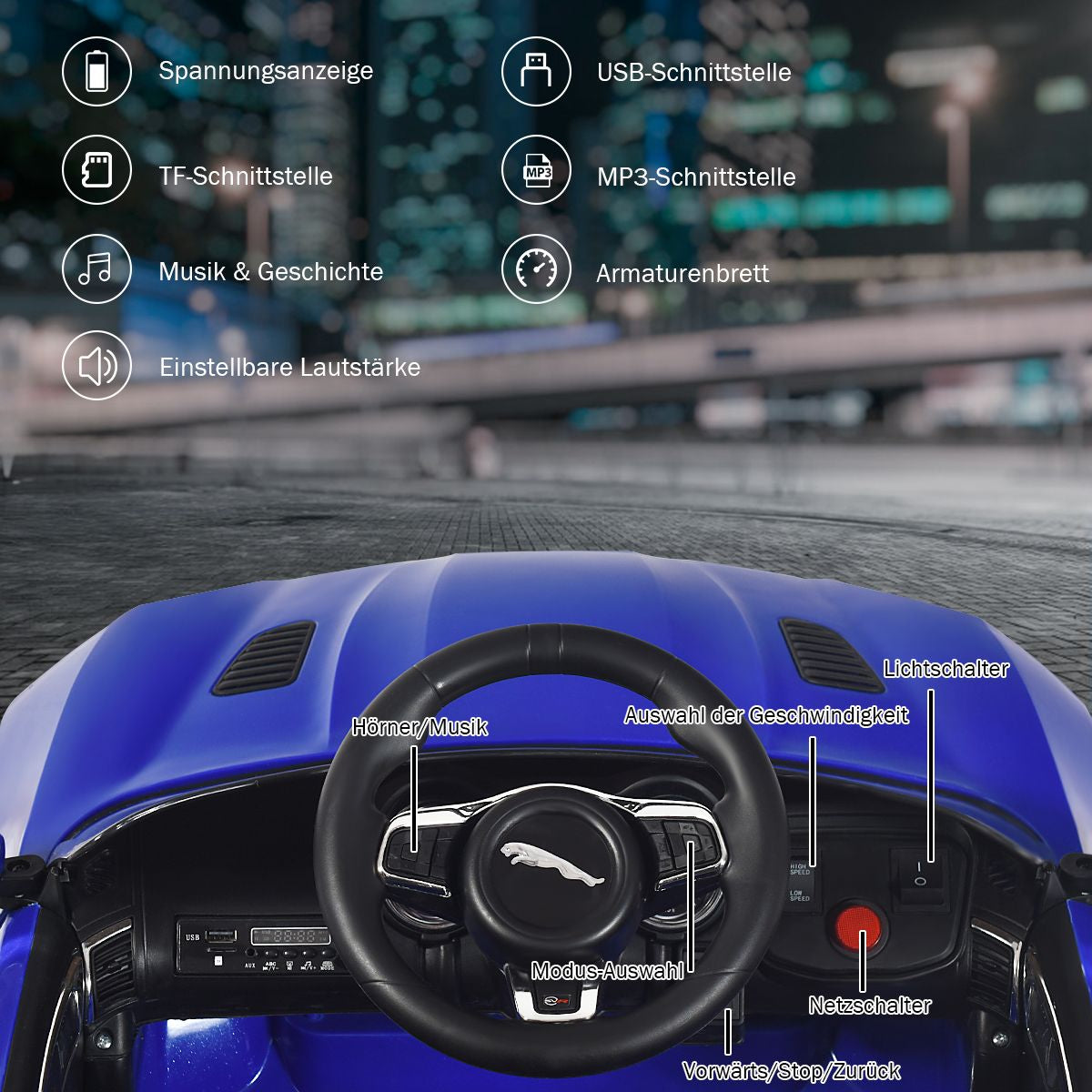 Elektro Kinderauto Mit Geschichten & Musik & Hupe & Scheinwerfer & 2,4G Fernbedienung