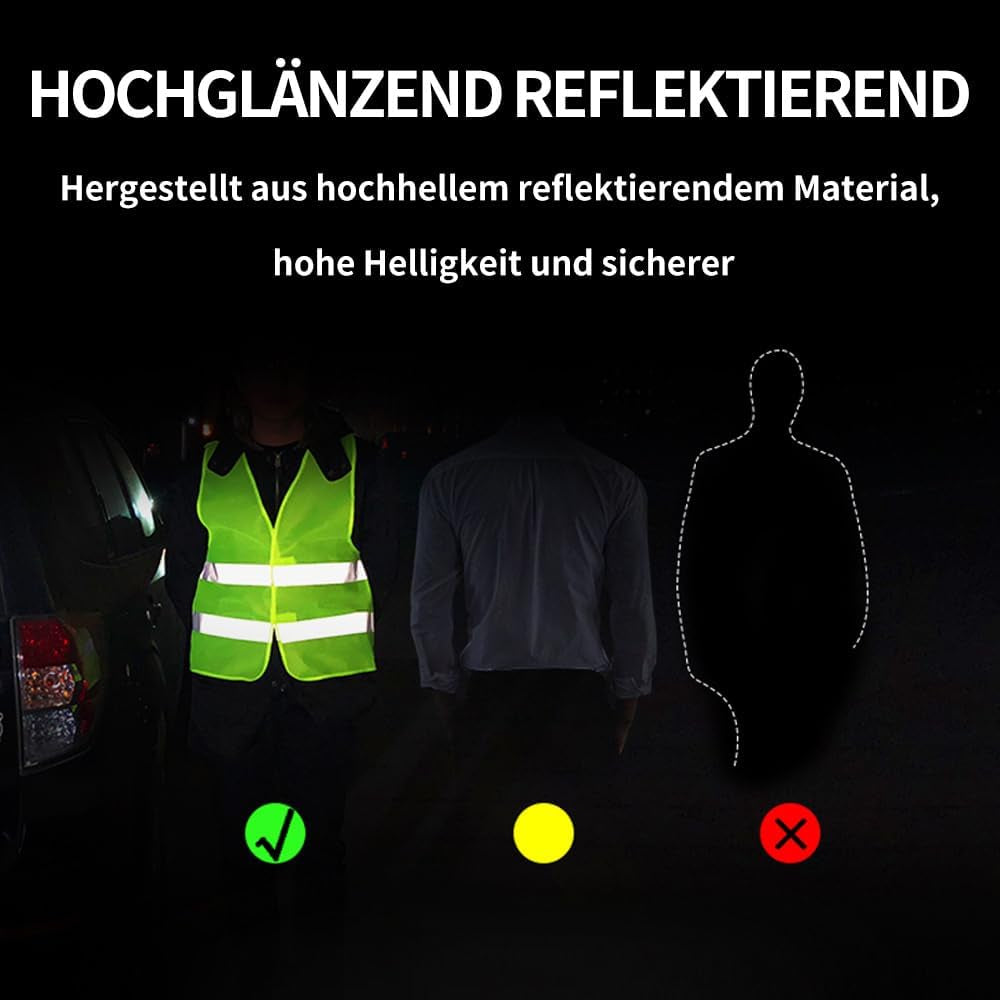Warnwesten Auto, 5 Stück Warnweste Pannenweste, Reflektorweste Auto Erwachsene Sicherheitsweste Waschbar Warnweste Für Autofahrern Fahrern Arbeitskräften Erwachsene 67 X 57 Cm Grün