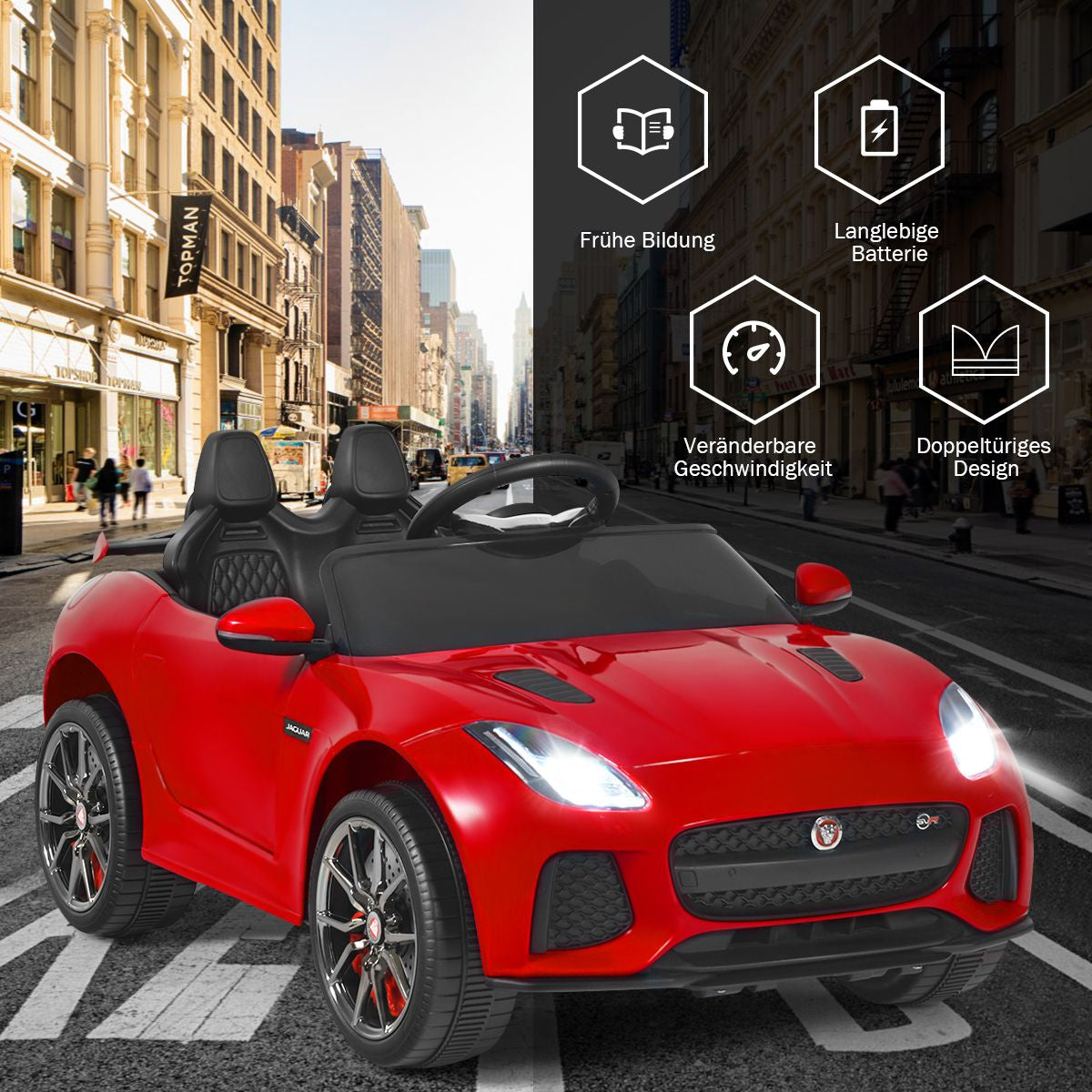 Elektro Kinderauto Mit Geschichten & Musik & Hupe & Scheinwerfer & 2,4G Fernbedienung