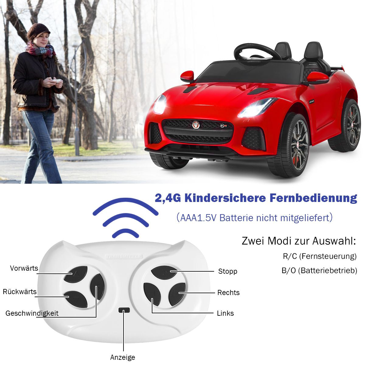 Elektro Kinderauto Mit Geschichten & Musik & Hupe & Scheinwerfer & 2,4G Fernbedienung