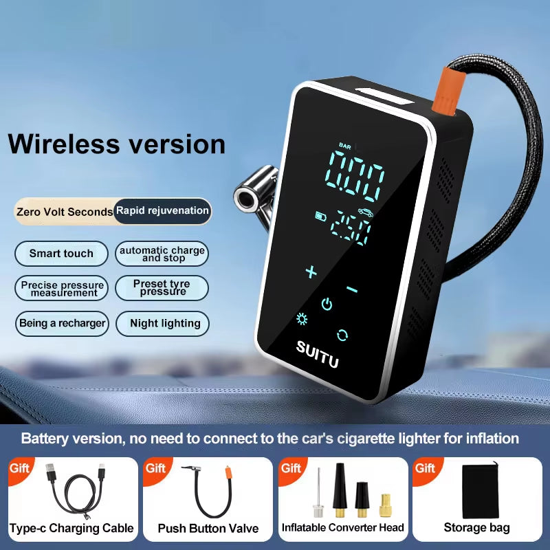 Wireless Air Pump 150Psi Touch Screen Portable Electric Tire Inflator for Car Bicycle Motorcycle Mini Air Compressor Injector