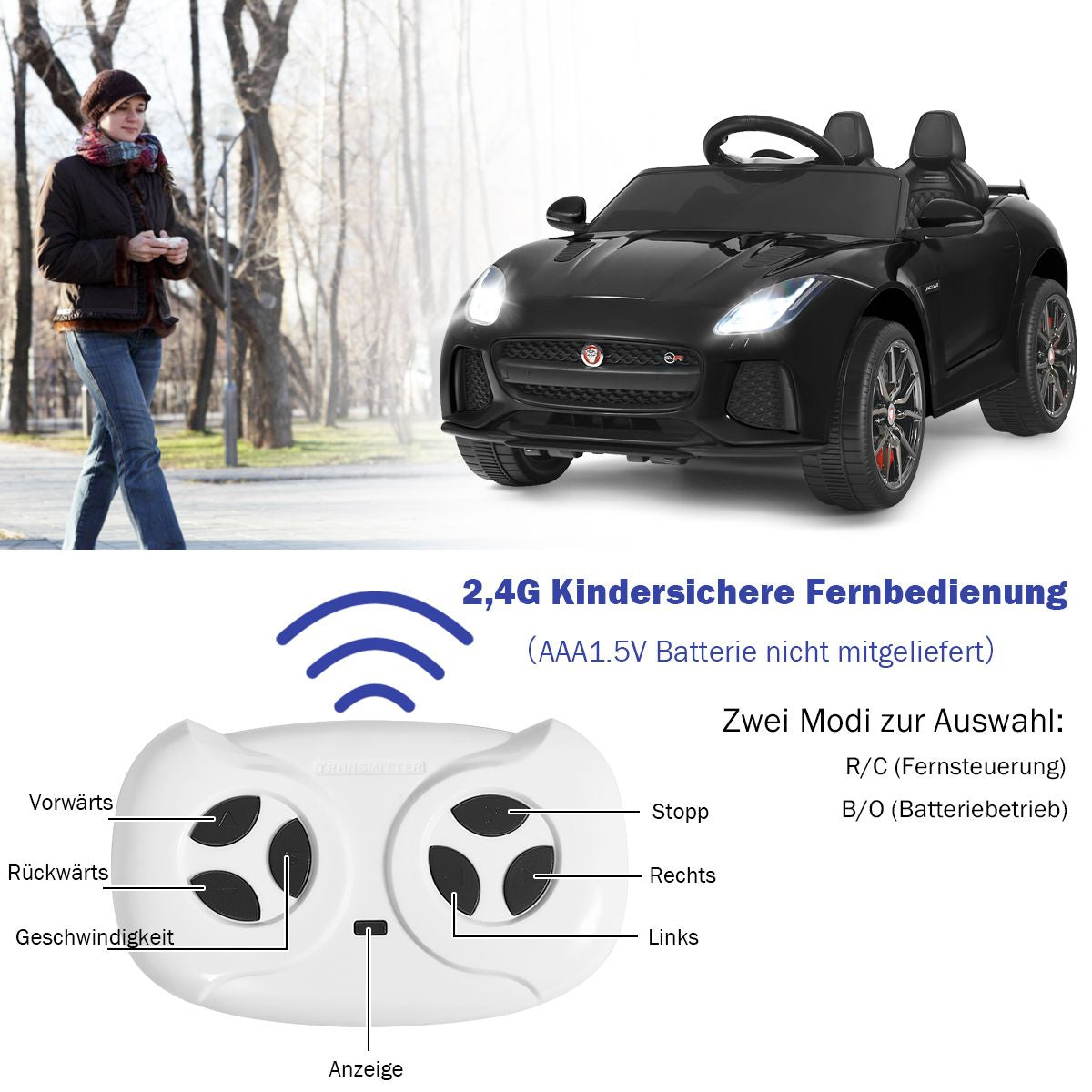 Elektro Kinderauto Mit Geschichten & Musik & Hupe & Scheinwerfer & 2,4G Fernbedienung
