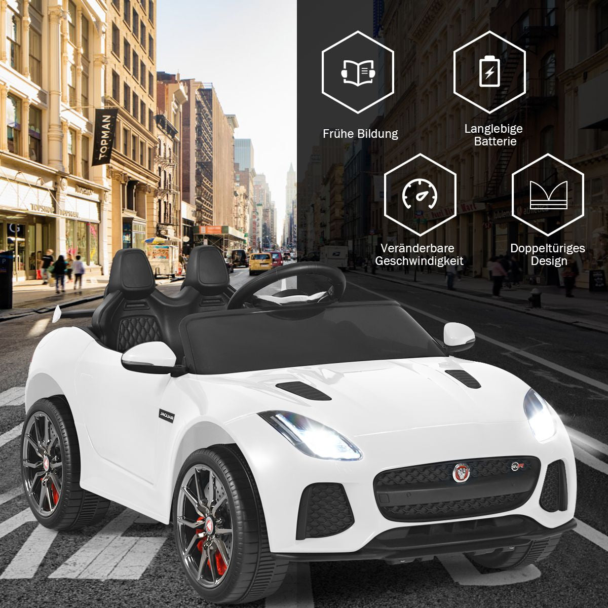 Elektro Kinderauto Mit Geschichten & Musik & Hupe & Scheinwerfer & 2,4G Fernbedienung