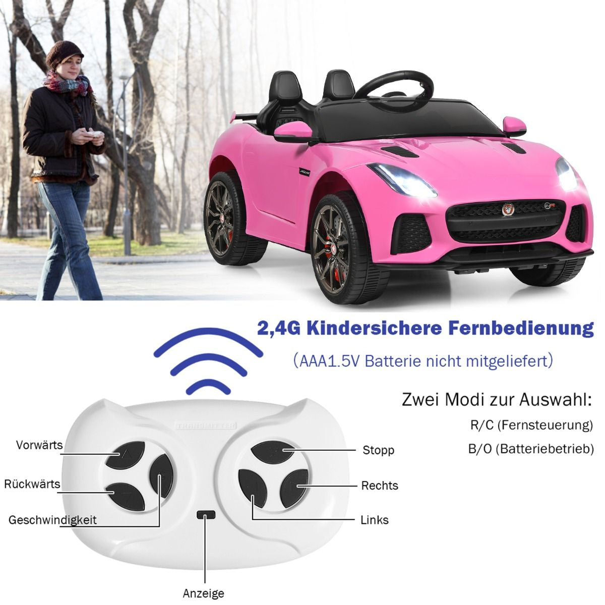 Elektro Kinderauto Mit Geschichten & Musik & Hupe & Scheinwerfer & 2,4G Fernbedienung