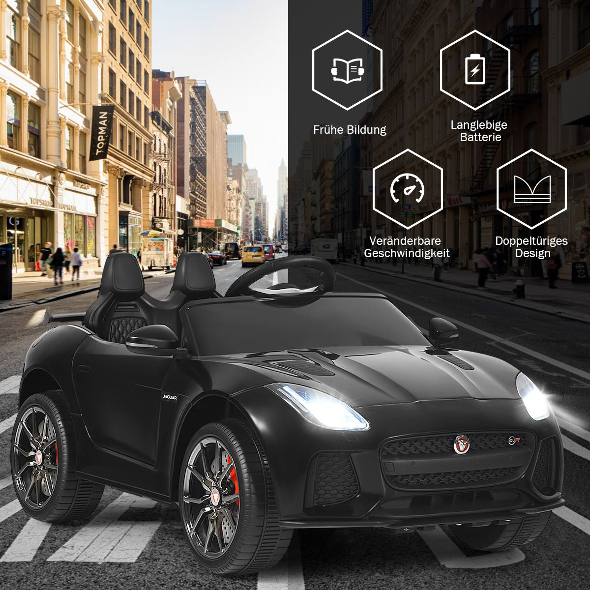 Elektro Kinderauto Mit Geschichten & Musik & Hupe & Scheinwerfer & 2,4G Fernbedienung