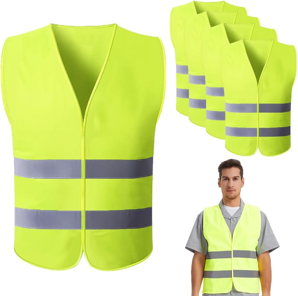 Warnwesten Auto, 5 Stück Warnweste Pannenweste, Reflektorweste Auto Erwachsene Sicherheitsweste Waschbar Warnweste Für Autofahrern Fahrern Arbeitskräften Erwachsene 67 X 57 Cm Grün