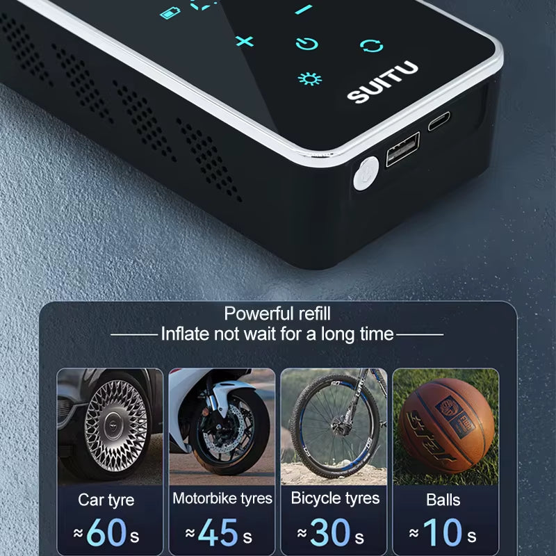 Wireless Air Pump 150Psi Touch Screen Portable Electric Tire Inflator for Car Bicycle Motorcycle Mini Air Compressor Injector