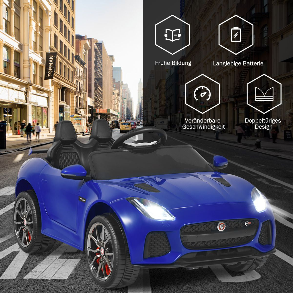 Elektro Kinderauto Mit Geschichten & Musik & Hupe & Scheinwerfer & 2,4G Fernbedienung