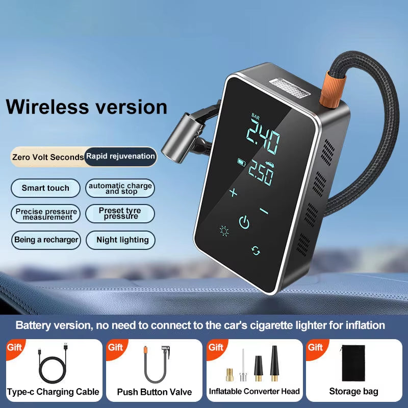 Wireless Air Pump 150Psi Touch Screen Portable Electric Tire Inflator for Car Bicycle Motorcycle Mini Air Compressor Injector